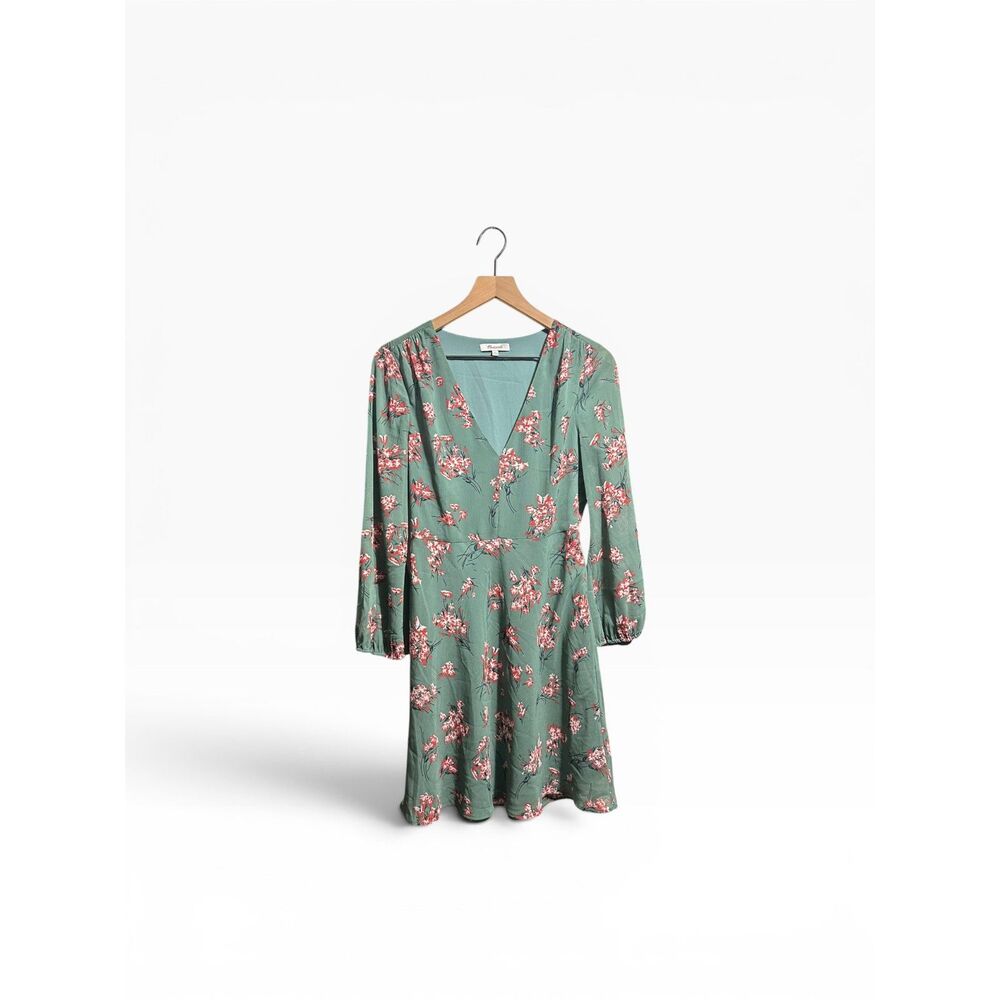 Madewell Marguerite Dress Butterfly Garden Print Womens 2 Floral Teal Green Boho